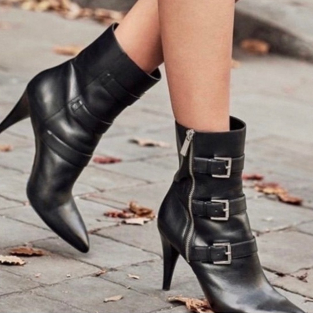 Michael Kors Black Heeled Boots with Triple Buckle
